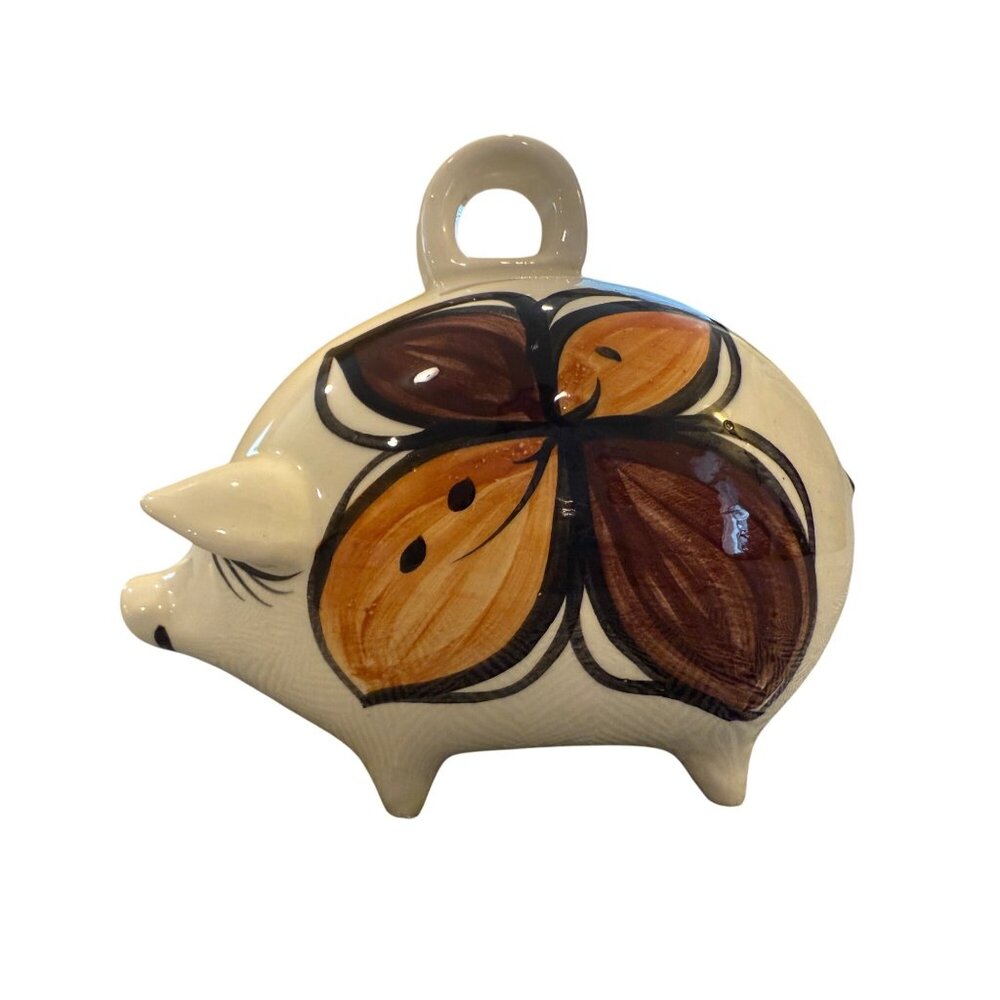 Hand-Painted Ceramic Piggy Bank With Floral Design By Mailani